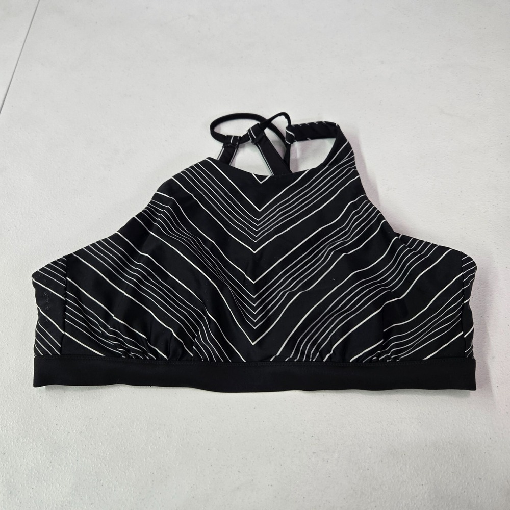 Athleta Women Swimwear 38B 38C Black Chevron Bikini High Neck Underwire Strappy